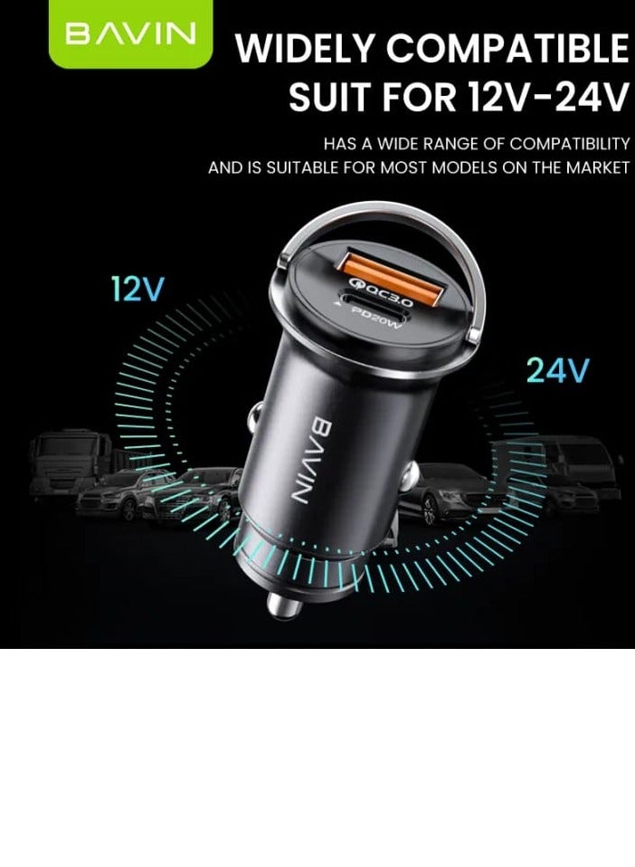 Bavin PC890 20W PD Fast Charging Car Charger 18W QC3.0 USB Port Fast Charge Widely Compatible with All Devices - Image 2