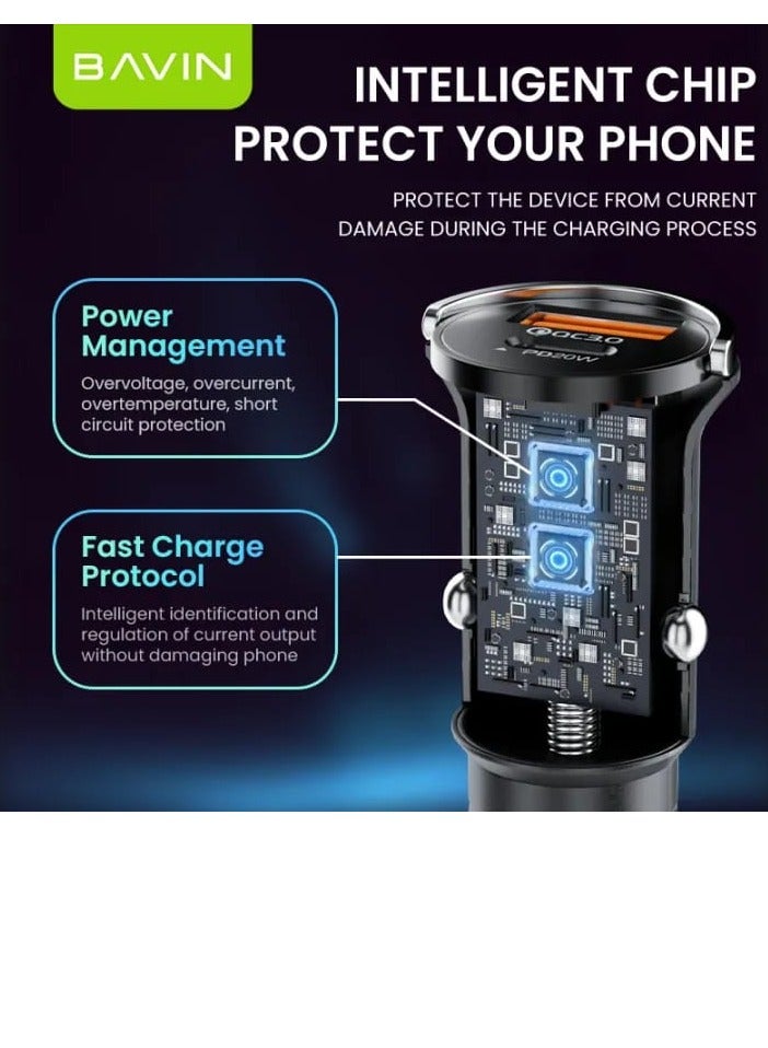 Bavin PC890 20W PD Fast Charging Car Charger 18W QC3.0 USB Port Fast Charge Widely Compatible with All Devices - Image 5