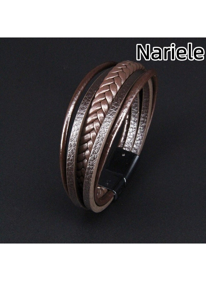Nariele New Multi-Layer Hand Woven Leather Rope Magnetic Retro Bracelet - Image 2