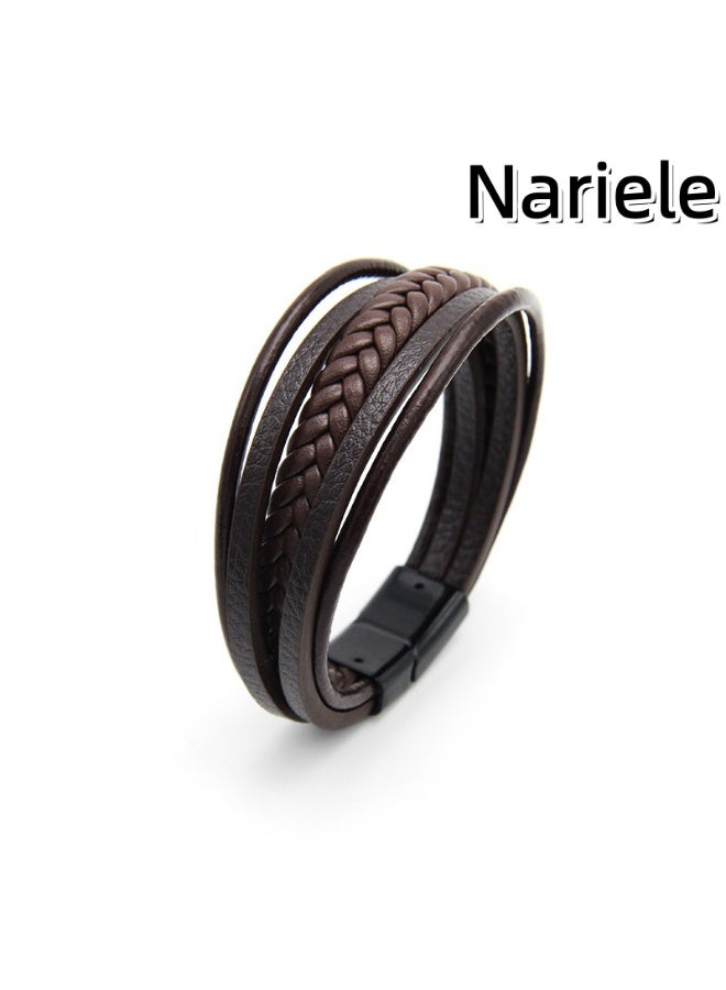 Nariele New Multi-Layer Hand Woven Leather Rope Magnetic Retro Bracelet - Image 1