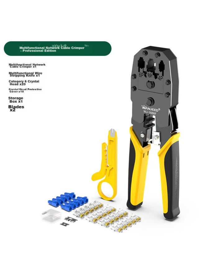 Ofnpftth Network Cable Crimper, Three-in Multifunctional Wire Stripper And Crimping Tool Set, 8p6p4p Cat5e Cat6 Rj45 Connector Crimping Pliers, Computer Network Tool, Wj-f - Image 1
