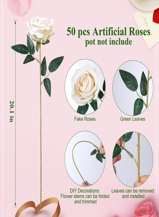 HyeFlora 50 PCS Champagne Roses Artificial Flowers, Fake Roses with Stem Realistic Silk Rose for DIY Wedding Bouquets Table Centerpieces Arrangements Baby Shower Birthday Home Decor Valentines Day Gift for Her - Image 5