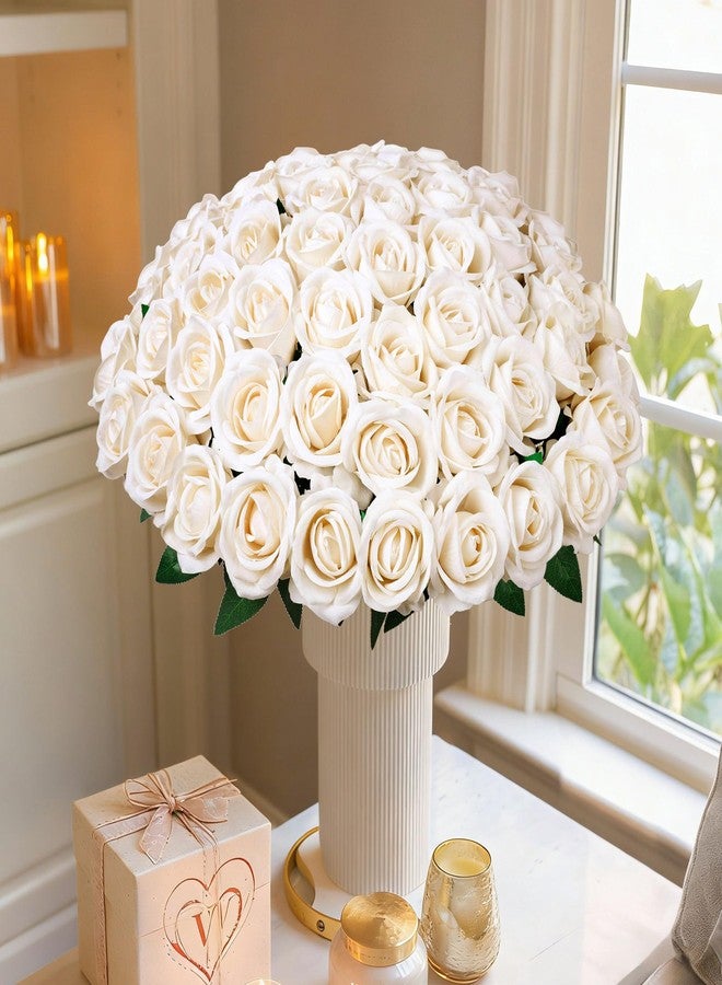 HyeFlora 50 PCS Champagne Roses Artificial Flowers, Fake Roses with Stem Realistic Silk Rose for DIY Wedding Bouquets Table Centerpieces Arrangements Baby Shower Birthday Home Decor Valentines Day Gift for Her - Image 4