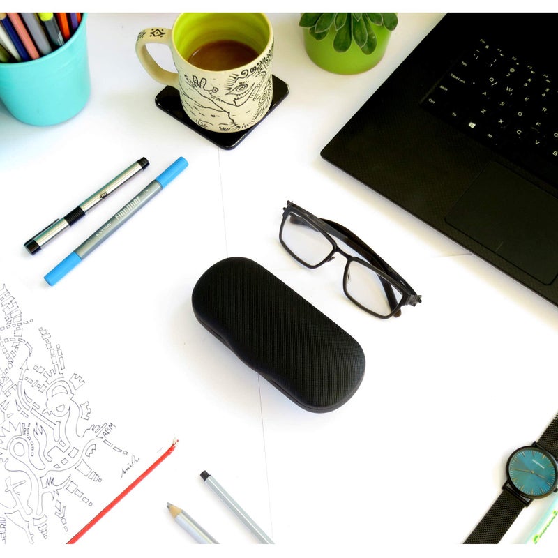 MyEyeglassCase MyEyeglassCase Glasses Case Hard Shell for Small - Medium Frames - Eyeglass Clam Shell Hard Men & Women - Travel Eyewear Holder with Cleaning Fabric Cloth - Protective Storage (AS196 Rough Black)  - Image 4