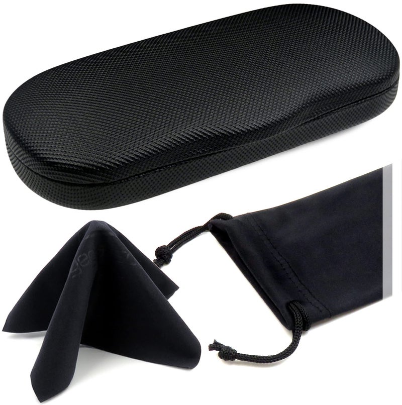 MyEyeglassCase MyEyeglassCase Glasses Case Hard Shell for Small - Medium Frames - Eyeglass Clam Shell Hard Men & Women - Travel Eyewear Holder with Cleaning Fabric Cloth - Protective Storage (AS196 Rough Black)  - Image 1