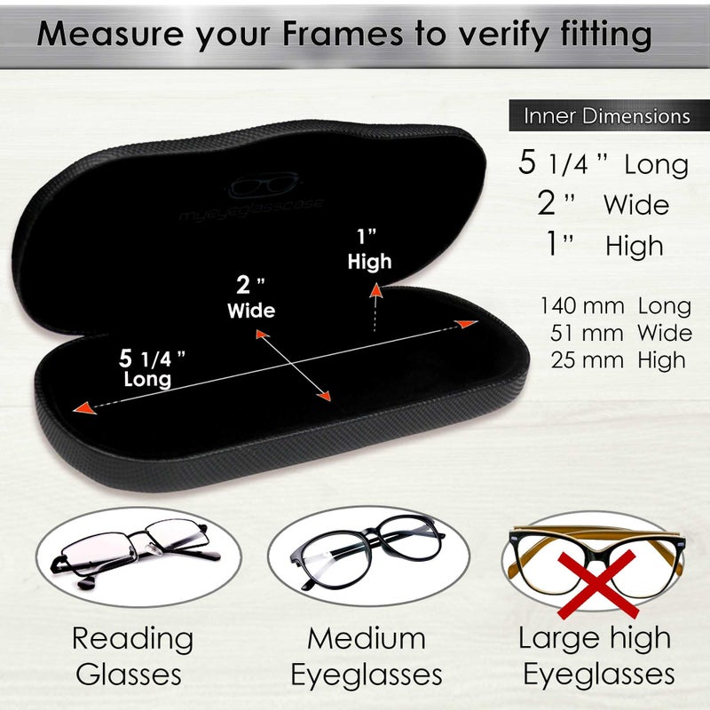 MyEyeglassCase MyEyeglassCase Glasses Case Hard Shell for Small - Medium Frames - Eyeglass Clam Shell Hard Men & Women - Travel Eyewear Holder with Cleaning Fabric Cloth - Protective Storage (AS196 Rough Black)  - Image 5
