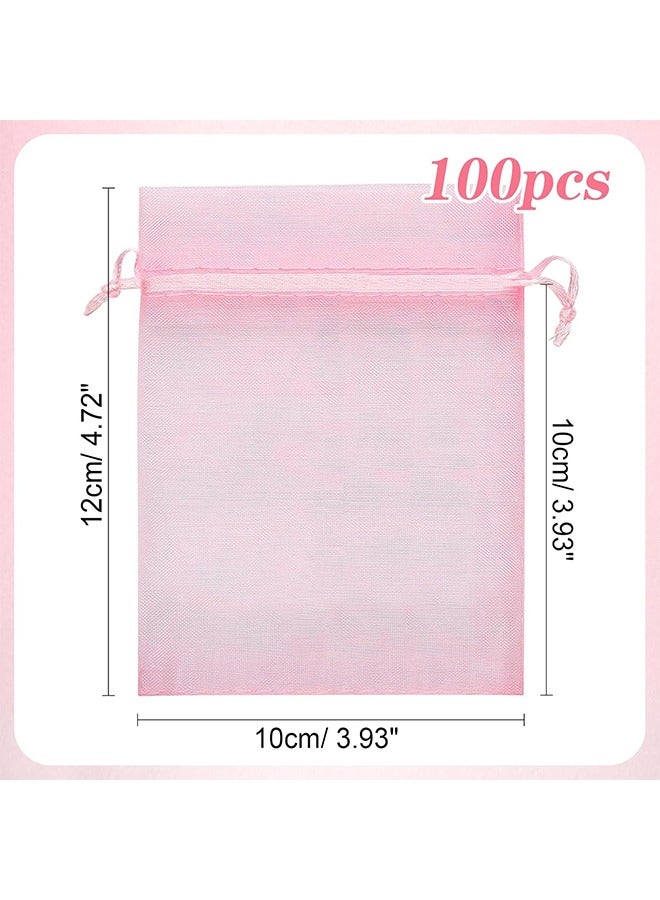 100 Pcs Pink Organza Bags,Gift Bags,Wedding Favor Bags,Jewelry Bags Drawstring,Small Mesh Gift Bags, Meash Gift Pouch,Mesh Organizer Bags,Mini Candy Bags for Party Favors (4 x 4.7 Inch) - Image 2