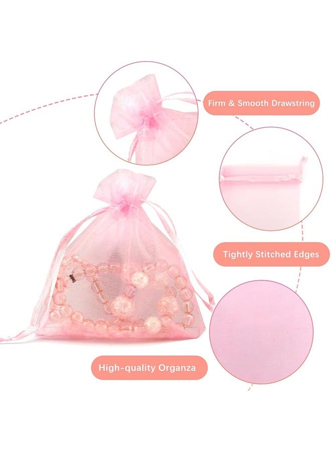 100 Pcs Pink Organza Bags,Gift Bags,Wedding Favor Bags,Jewelry Bags Drawstring,Small Mesh Gift Bags, Meash Gift Pouch,Mesh Organizer Bags,Mini Candy Bags for Party Favors (4 x 4.7 Inch) - Image 3