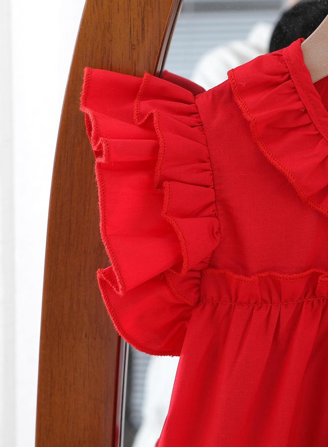 تايك تو فستان سهرة سادة بياقة مستديرة وكشكشة - Image 4