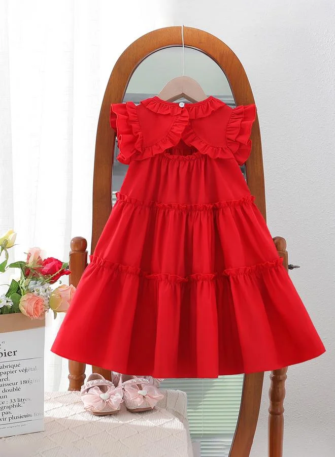 Take Two Take Two Solid Round Neck Ruffled Dress