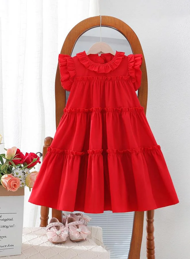Take Two Take Two Solid Round Neck Ruffled Dress