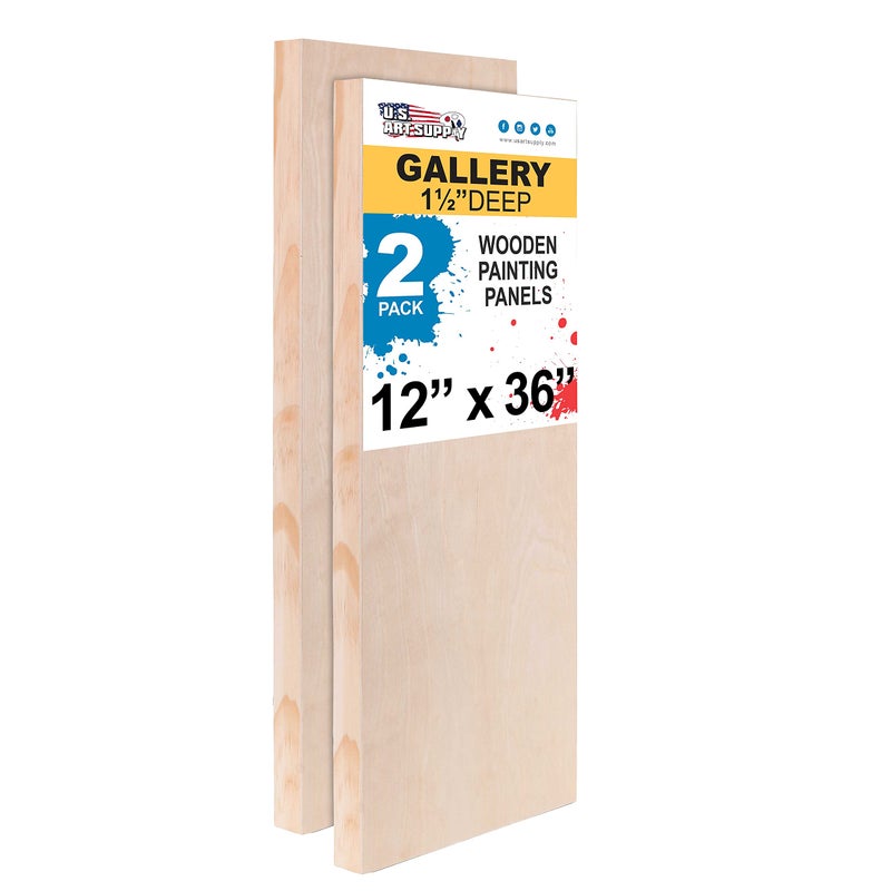 US Art Supply 12 x 36 Birch Wood Paint Pouring Panel Boards Gallery 112 Deep Cradle Pack of 2  Artist Depth Wooden Wall Canvases  Painting MixedMedia Craft Acrylic Oil Encaustic