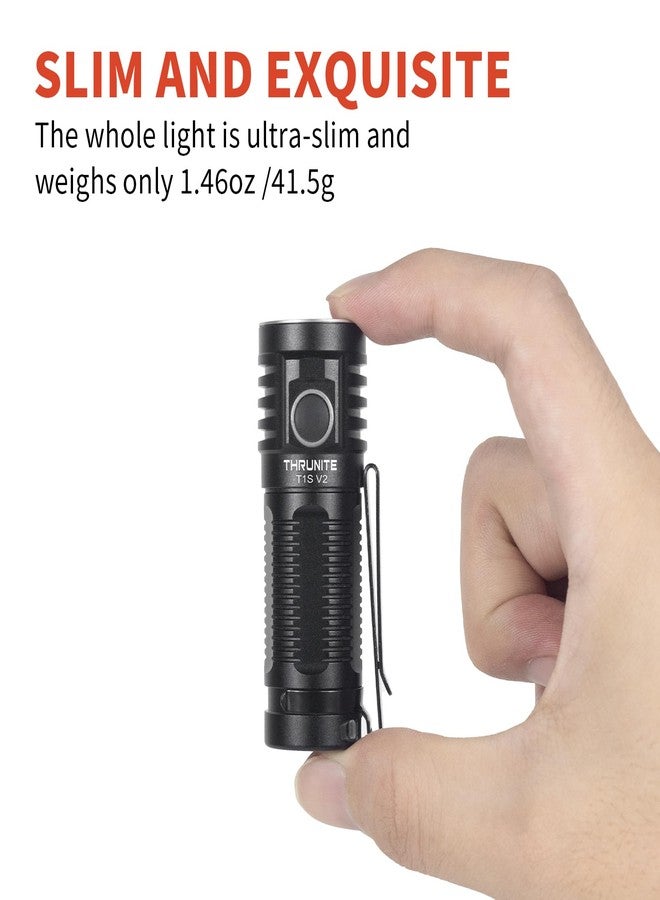 ThruNite T1S V2 Magnetic Tailcap Mini Flashlights, USB C Rechargeable Flashlight with SST40 LED, 1212 Lumen, 184 Meters Throw EDC Flashlight - Black CW - Image 2