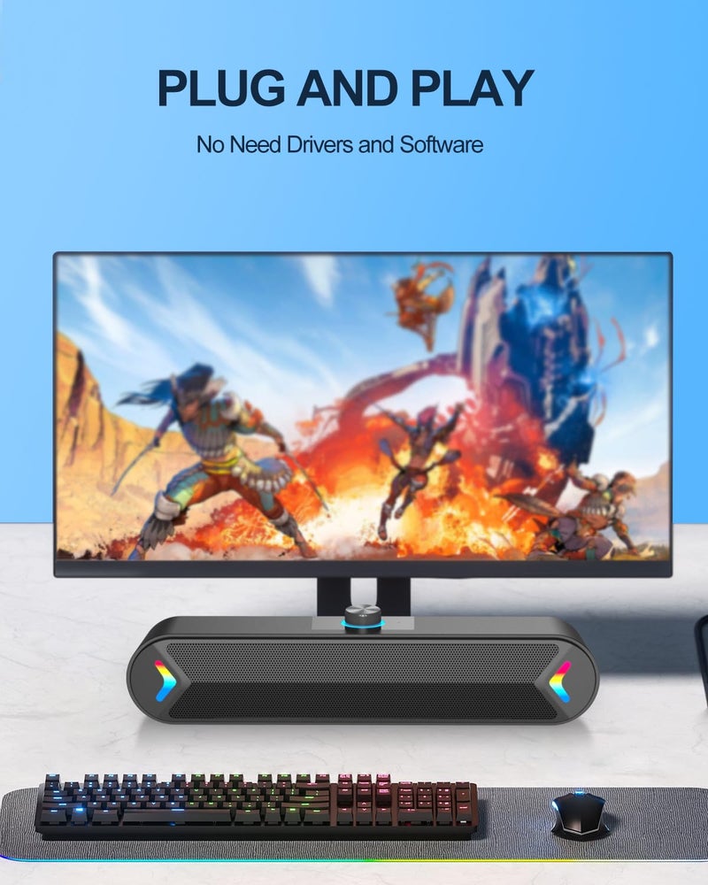 LENRUE Computer Speakers,Wired USB-Powered Sound-bar with 10W Stereo Sound for PC Desktop,Plug-n-Play (A39PRO /Black) - Image 3