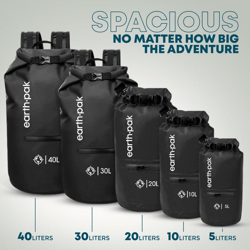 Earth Pak Waterproof Dry Bag with Zippered Pocket - Waterproof Dry Bag Backpack Keeps Gear Dry for Boating, Camping, Fishing, Beach Drybag, Kayak Accessories - Dry Bags Waterproof with Phone Case 10L - Image 2