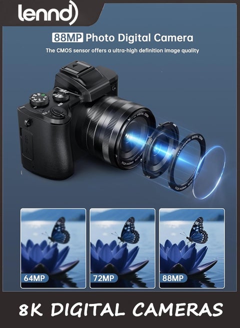 LENND 8K Digital Cameras for Photography Autofocus 88MP WiFi