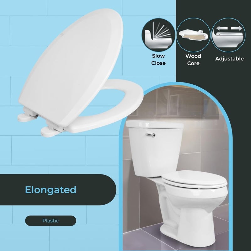 Centoco Elongated Toilet Seat, Heavy-Duty Wood Core with Plastic Scratch-Resistant Finish, Soft Close, Made in the USA, 900SC-001, White - Image 2