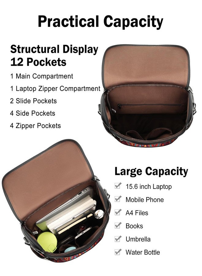FADEON Laptop Backpack for Women Leather Travel Backpack with Laptop Compartment, Designer PU Shoulder Laptop Bag, Black Retro Style, Daypack Backpacks - Image 4