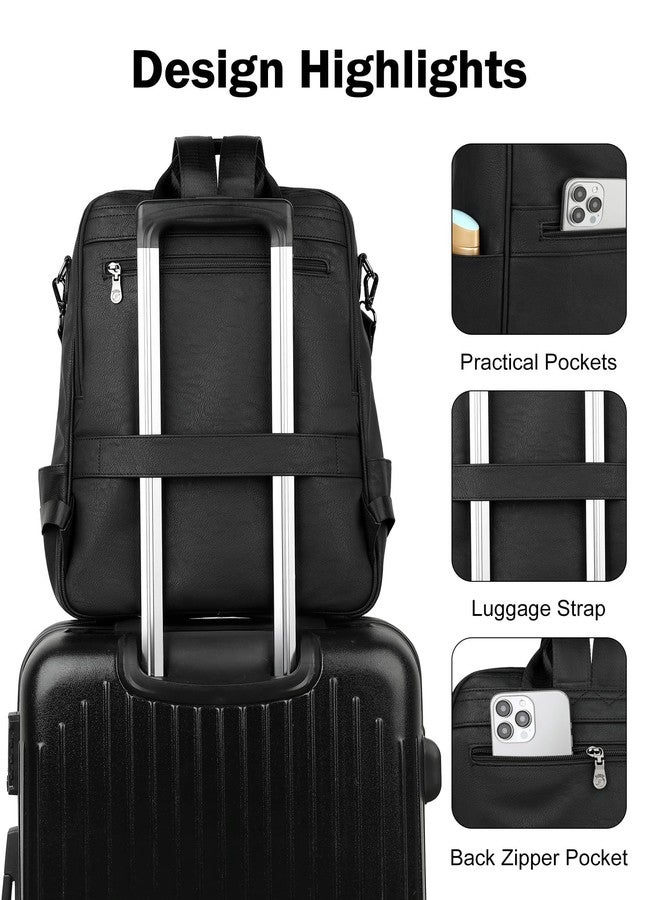 FADEON Laptop Backpack for Women Leather Travel Backpack with Laptop Compartment, Designer PU Shoulder Laptop Bag, Black Retro Style, Daypack Backpacks - Image 5