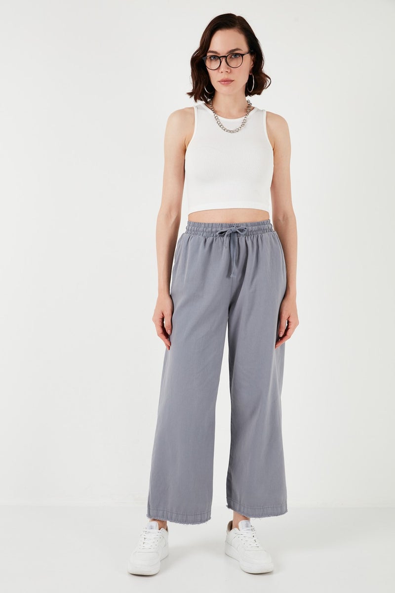 Lela Cotton Waistband High Waist Wide Leg Pocket Regular Fit Trousers Women's Trousers 668YP4760  - Image 1