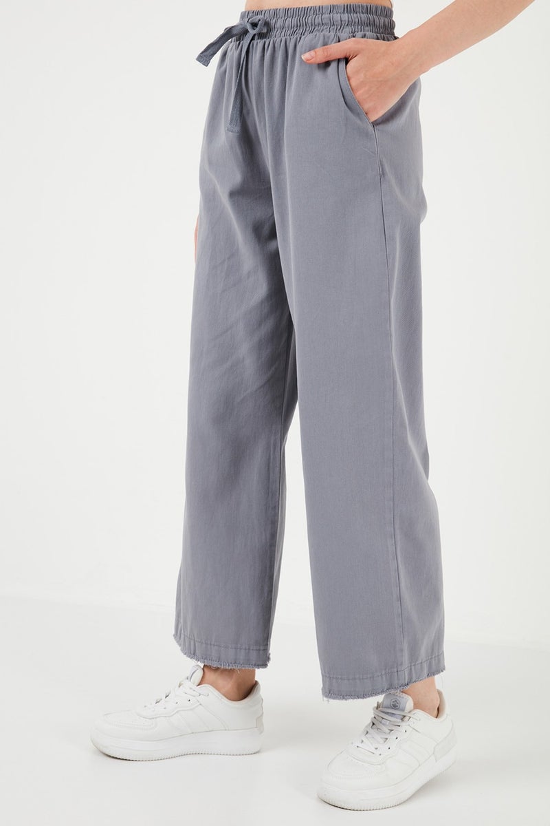 Lela Cotton Waistband High Waist Wide Leg Pocket Regular Fit Trousers Women's Trousers 668YP4760  - Image 2