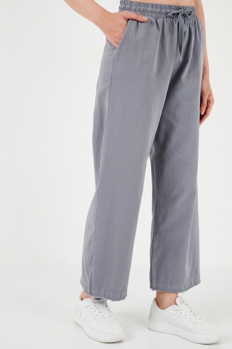 Lela Cotton Waistband High Waist Wide Leg Pocket Regular Fit Trousers Women's Trousers 668YP4760  - Image 3