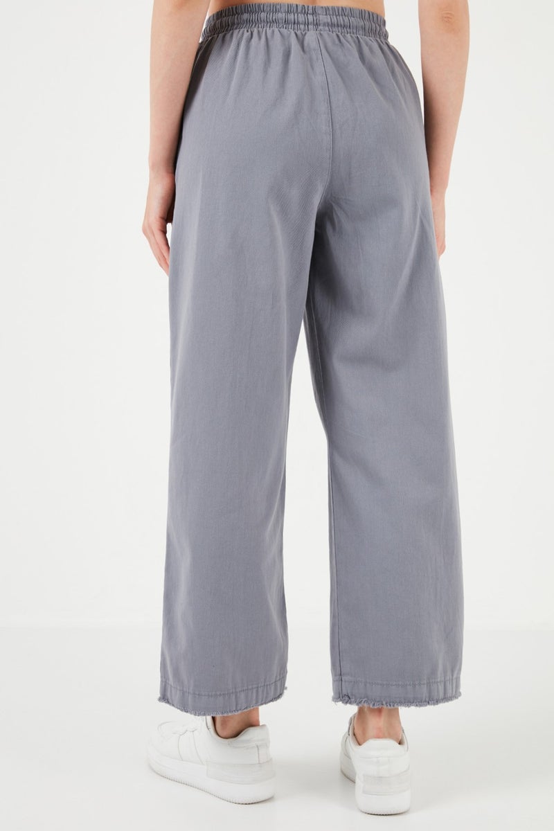 Lela Cotton Waistband High Waist Wide Leg Pocket Regular Fit Trousers Women's Trousers 668YP4760  - Image 4