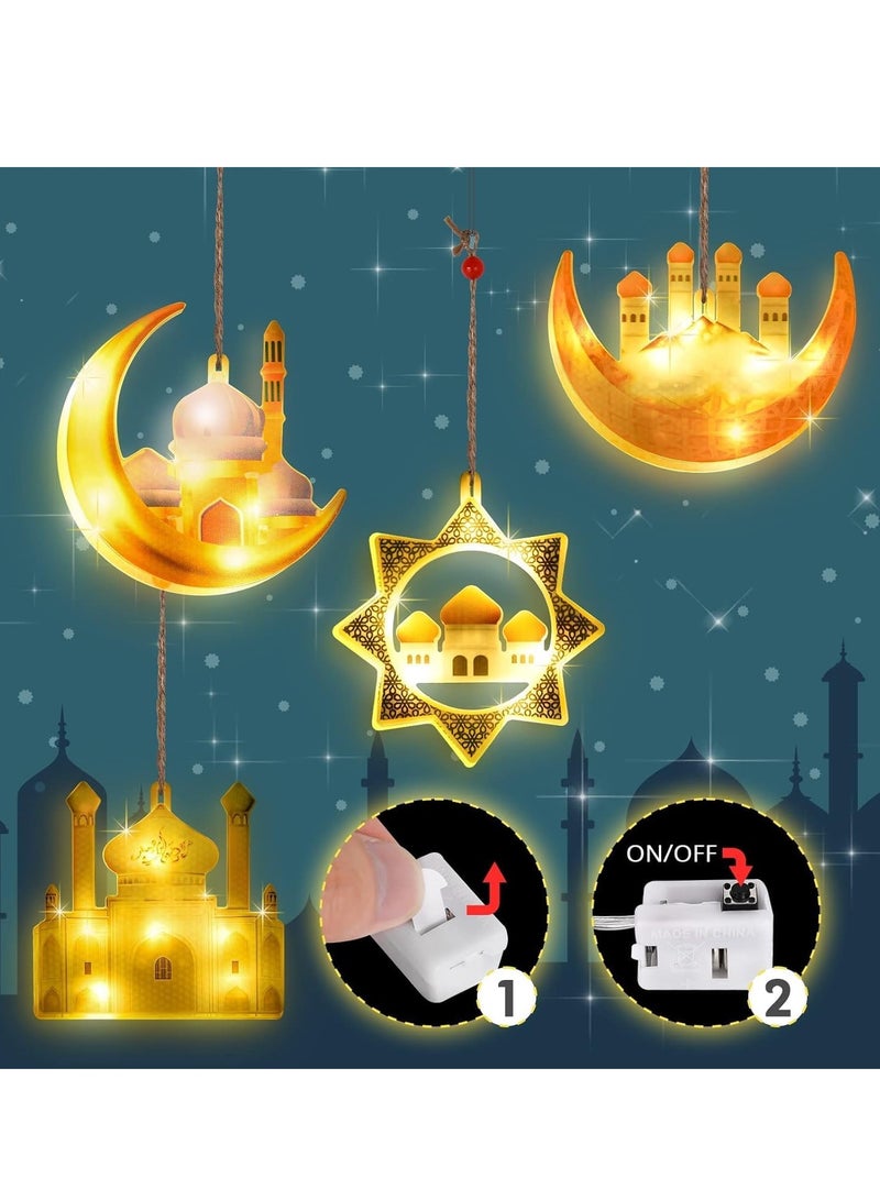 spa luxetique Ramadan Gifting Package Ramadan Decorative Fairy Light, 4 Pack LED Muslim Ramadan Lights, Islam Mubarak Decoration, Crescent Moon Night Light, Eid Decorations for Ramadan Decoration Party, Ramadan Mubarak Gifts - Image 3