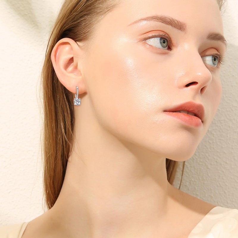 EVER FAITH 925 Sterling Silver Round Cut CZ Prong Setting Gorgeous Leverback Dangle Earrings Clear - Image 4