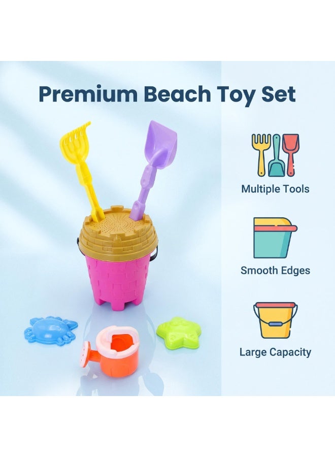 EASY FUTURE Beach Sand Toys Set Castle Bucket Sand Toys Complete Digging Shovel Rake Animal Molds Watering Can Smooth Edge Outdoor Backyard Sandbox Pretend Castle Building Play Kit NO.1902 - Image 3