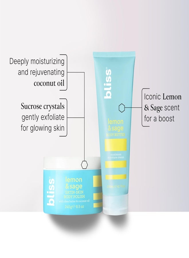 بليس مجموعة بليس سيريسلي سموث الثنائية بالليمون والمريمية: زبدة الجسم ومقشر الجسم | مجموعة العناية بالبشرة لتقشير وترطيب البشرة للحصول على بشرة ناعمة ومشرقة - Image 2