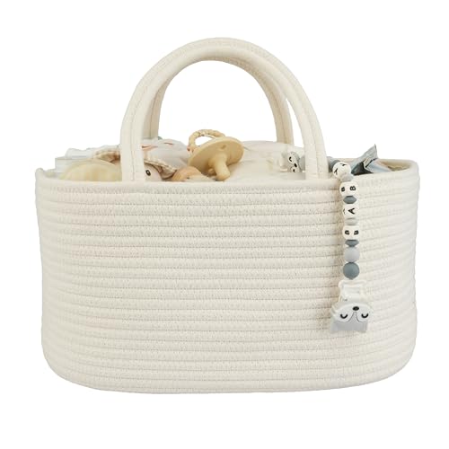 XUANGUO Large Baby Diaper Caddy Organizer for Girl Boy Rope Nursery Storage Bin Basket Portable Holder Tote Bag for Changing Table Car Travel Baby Shower Gifts Newborn Essentials Registry Must Haves White 