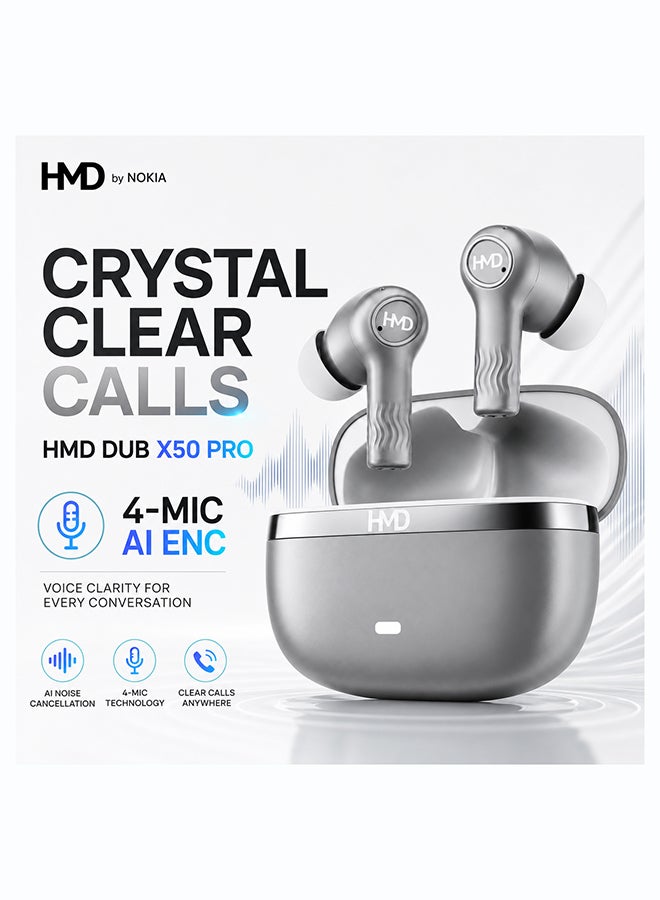 أتش أم دي سماعات أذن لاسلكية حقيقية DUB X50 Pro، سماعات بلوتوث، محركات 10 مم، شريحة DSP عالية الدقة، إلغاء الضوضاء النشط، 60 ساعة من وقت التشغيل، 4 ميكروفونات AI-ENC لمكالمات واضحة، IPX4، شحن سريع - Image 5