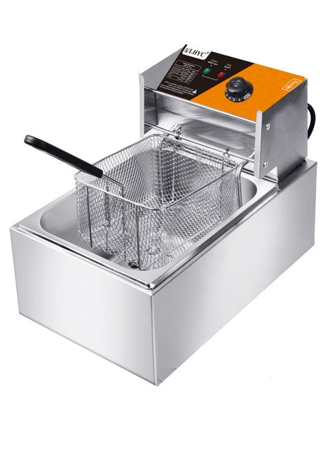 6L 2500W Stainless Steel Deep Oil Fryer with Frying Basket Strainer, Adjustable Temperature And Timer, Removable Oil Container