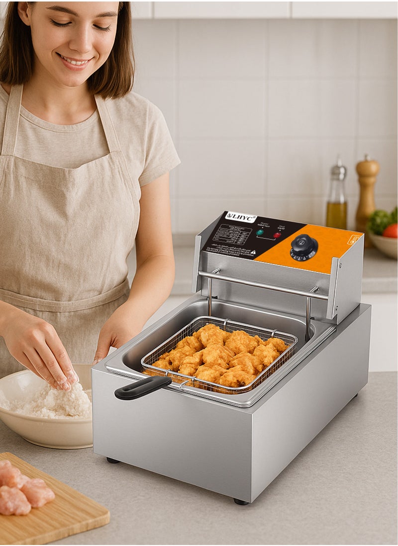 ULHYC - 6L 2500W Stainless Steel Deep Oil Fryer with Frying Basket Strainer, Adjustable Temperature And Timer, Removable Oil Container - Image 1