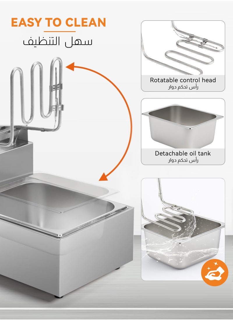 ULHYC 6L 2500W Stainless Steel Deep Oil Fryer with Frying Basket Strainer, Adjustable Temperature , Removable Oil Container  - Image 4