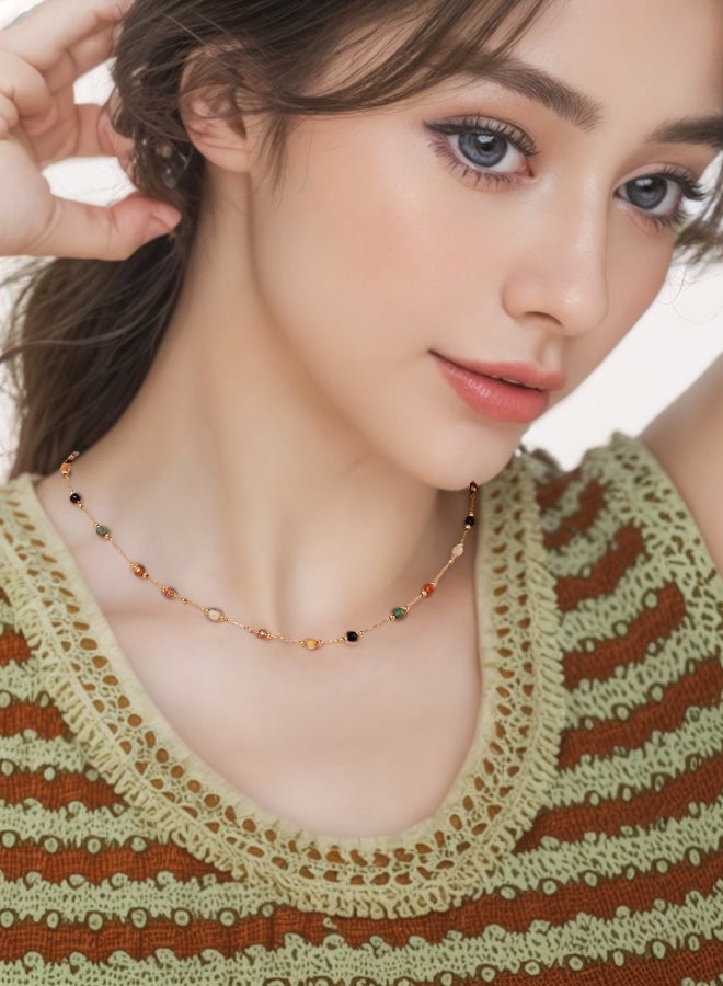 قلادة من الأحجار الطبيعية الملونة على الطراز الفرنسي - Image 4