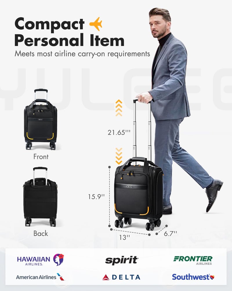 Lekebobor Underseat Carry On Luggage with Spinner Wheels,16 Inch Softside Suitcase with Detachable Wheels, Lightweight Travel Luggage Bag for Men Women, Black - Image 3