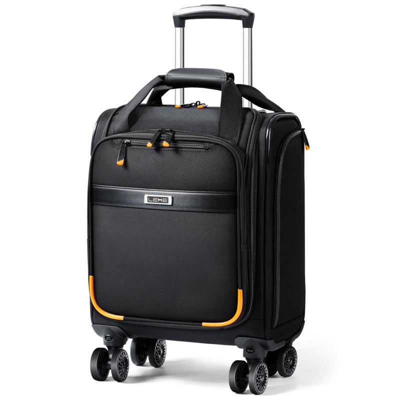 Lekebobor Underseat Carry On Luggage with Spinner Wheels,16 Inch Softside Suitcase with Detachable Wheels, Lightweight Travel Luggage Bag for Men Women, Black - Image 1