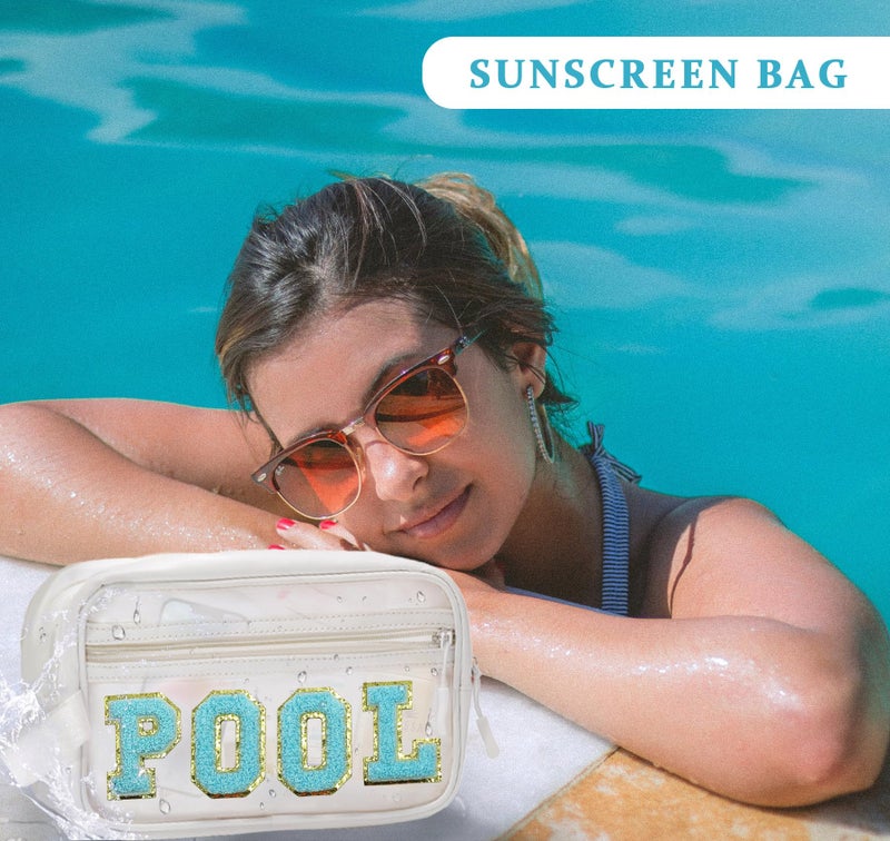 COSHAYSOO Clear POOL Makeup Bag Small Travel Pouch for Women Teenager Girls Pool Accessories Stuff Organizer Preppy Chenille Letter Patch Summer Girly Things - Image 5