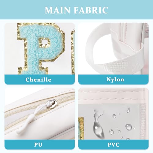 COSHAYSOO Clear POOL Makeup Bag Small Travel Pouch for Women Teenager Girls Pool Accessories Stuff Organizer Preppy Chenille Letter Patch Summer Girly Things - Image 3