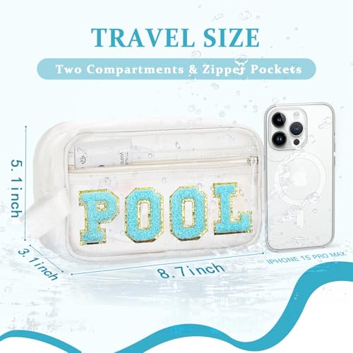 COSHAYSOO Clear POOL Makeup Bag Small Travel Pouch for Women Teenager Girls Pool Accessories Stuff Organizer Preppy Chenille Letter Patch Summer Girly Things - Image 2