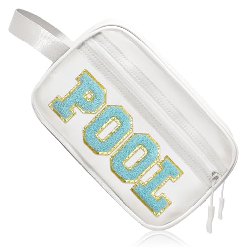 COSHAYSOO Clear POOL Makeup Bag Small Travel Pouch for Women Teenager Girls Pool Accessories Stuff Organizer Preppy Chenille Letter Patch Summer Girly Things - Image 1