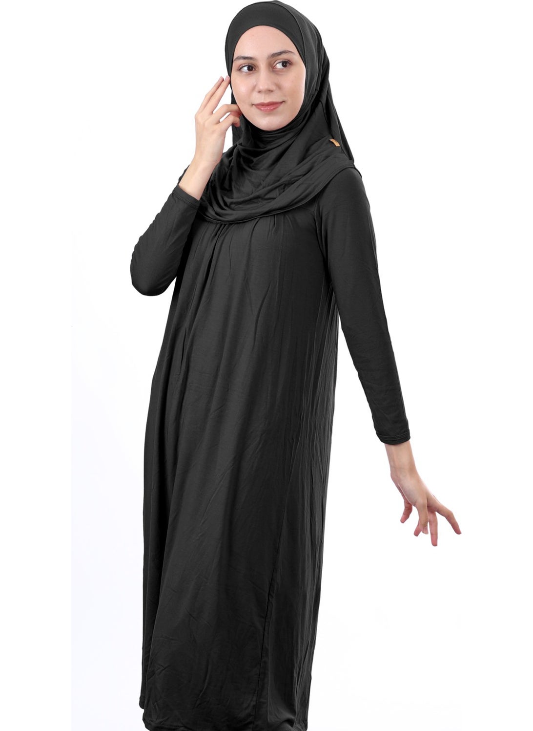 İhvan Online Waiter Size 12-15 Years Black One Piece Women's Prayer Dress with Headscarf  - Image 2