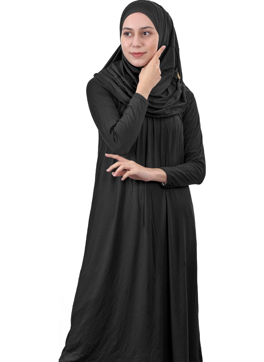 İhvan Online Waiter Size 12-15 Years Black One Piece Women's Prayer Dress with Headscarf  - Image 3