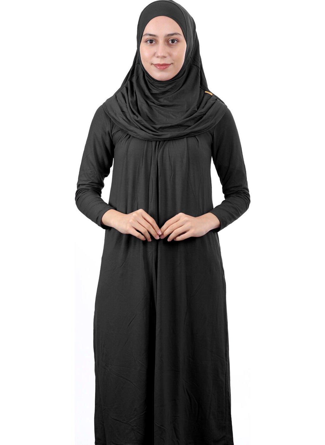 İhvan Online Waiter Size 12-15 Years Black One Piece Women's Prayer Dress with Headscarf  - Image 1