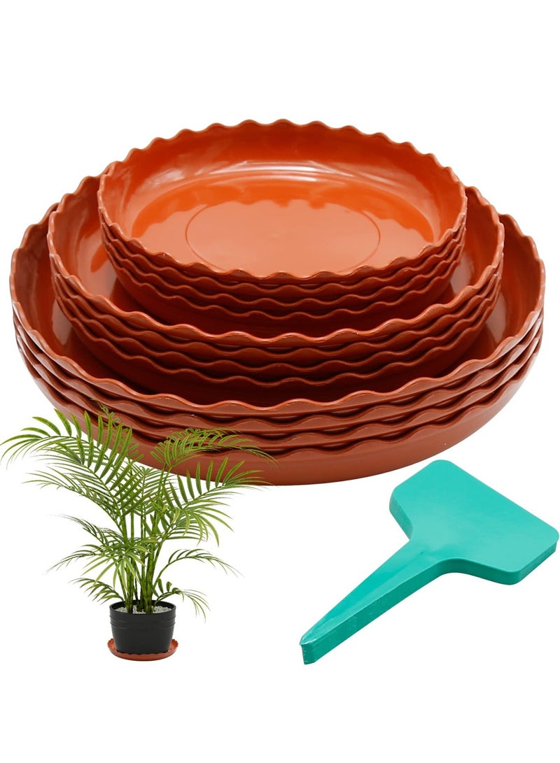 Excefore White Plant Trays, 12 Pack 3 Sizes Plastic Round Wave Plant Saucer Flower Plant Pot Saucer Terracotta Drip Trays For Indoor Outdoor Flower Pots And Planters, With 20 Pcs Green Plant Labels  - Image 1
