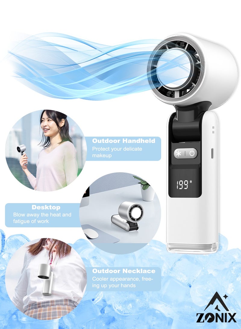 ZONIX Portable Handheld Fan with 199-Speed Ice-Ceramic Cooling, 4000mAh Fast-Charging & LED Digital Display, Adjustable Mini Fan for Travel, Camping, Indoor, Outdoor (White) - Image 1