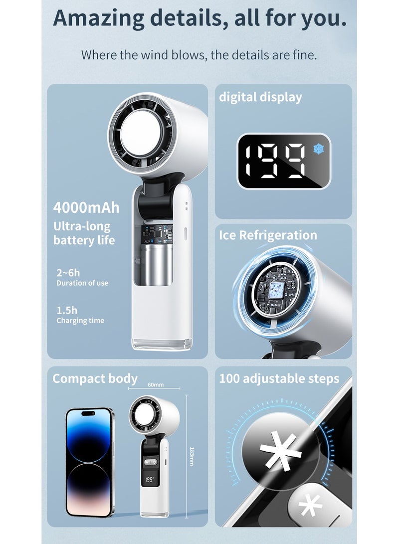 ZONIX Portable Handheld Fan with 199-Speed Ice-Ceramic Cooling, 4000mAh Fast-Charging & LED Digital Display, Adjustable Mini Fan for Travel, Camping, Indoor, Outdoor (White) - Image 5