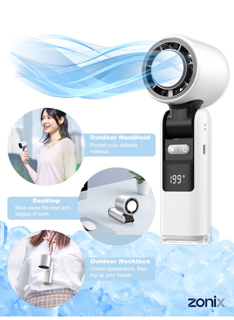 ZONIX Portable Handheld Fan with 199-Speed Ice-Ceramic Cooling, 4000mAh Fast-Charging & LED Digital Display, Adjustable Mini Fan for Travel, Camping, Indoor, Outdoor (White) - Image 1